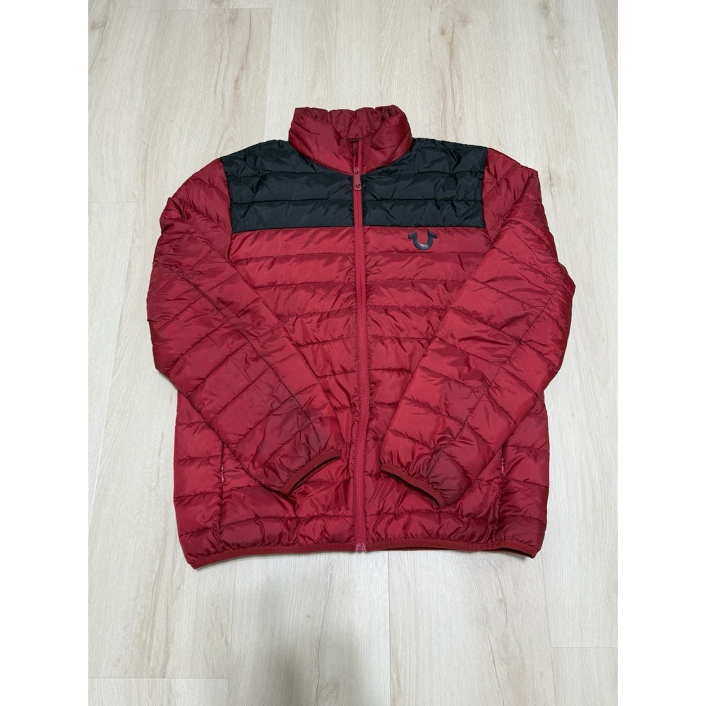 True Religion Puffer Jacket Men's Size Medium Quilted Down Full Zip Red